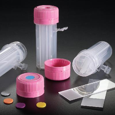 Контейнер для предметних скелець 35х87 мм циліндричний, ПП з гвинтовою рожевою ПЕ кришкою з контролем відкриття для зберігання та транспортування 4 скелець